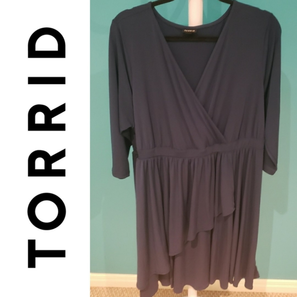 Torrid Navy Blue Asymetrical Long Sleeve Dress Size 2X